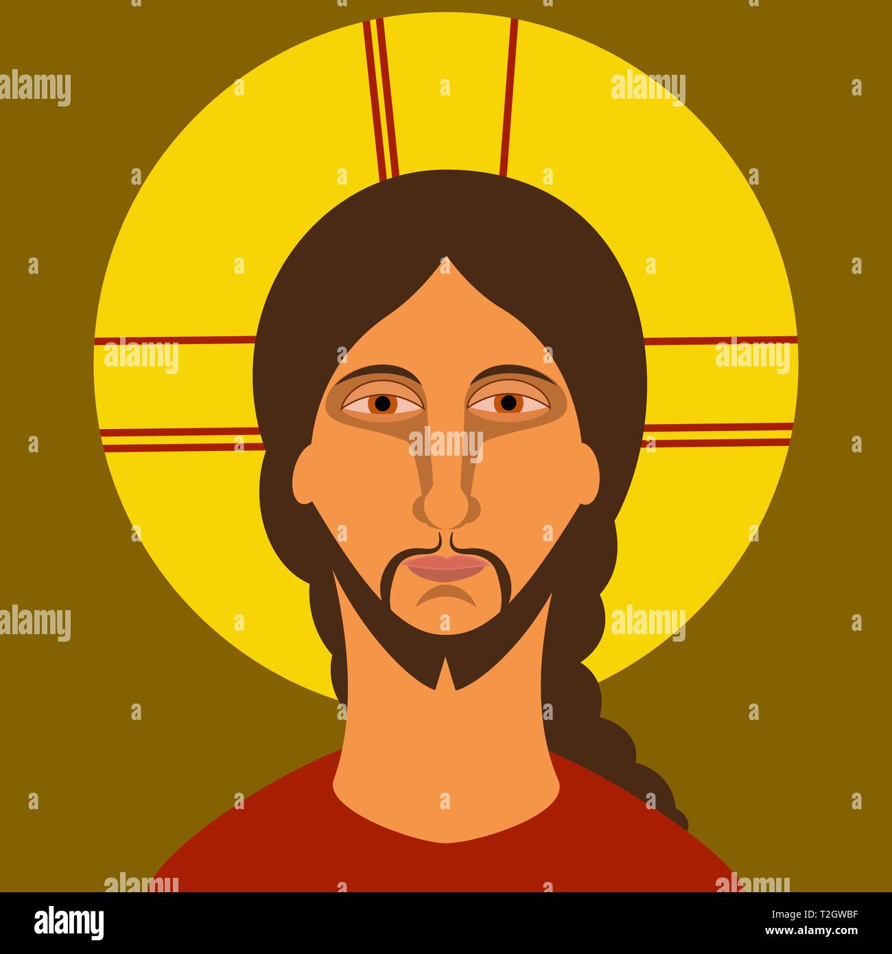 Icona del cristianesimo. La pittura di Gesù Cristo in stile appartamento. Illustrazione Vettoriale Illustrazione Vettoriale