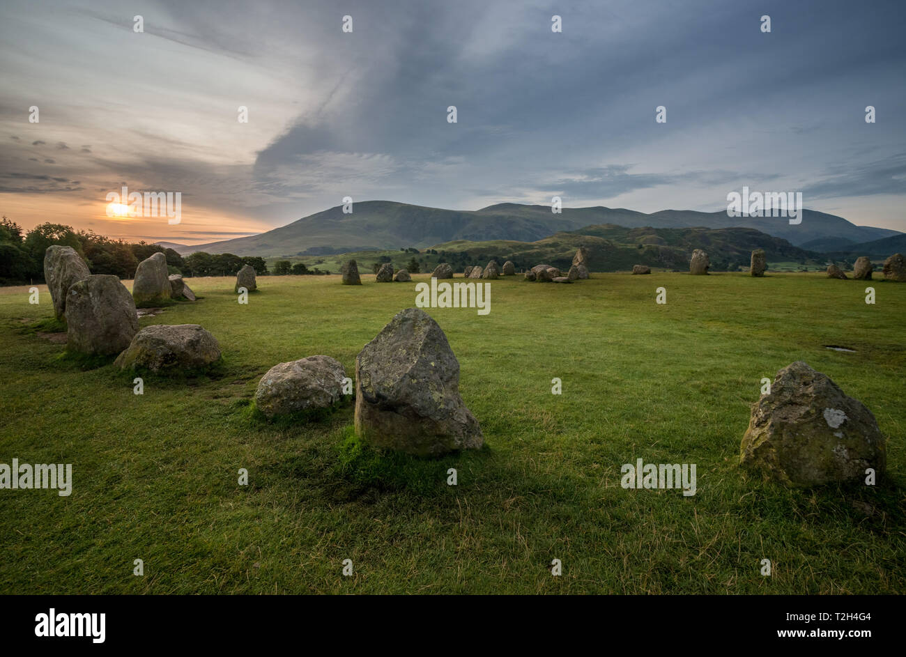 Alba sul Castlerigg Stone Circle, Cumbria, England, Regno Unito Foto Stock