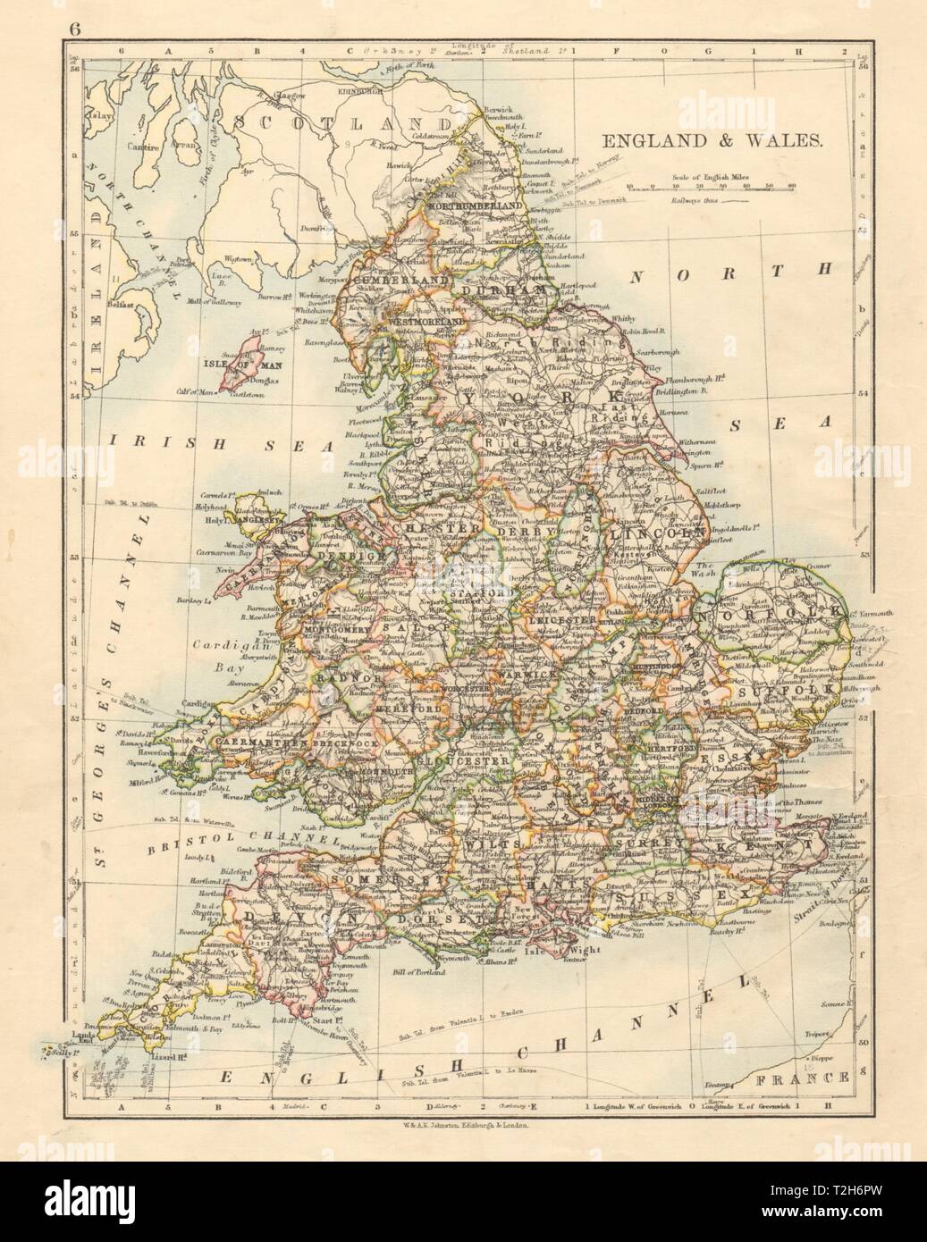 Inghilterra e Galles contee Westmorland cavi telegrafici JOHNSTON 1892 mappa vecchia Foto Stock