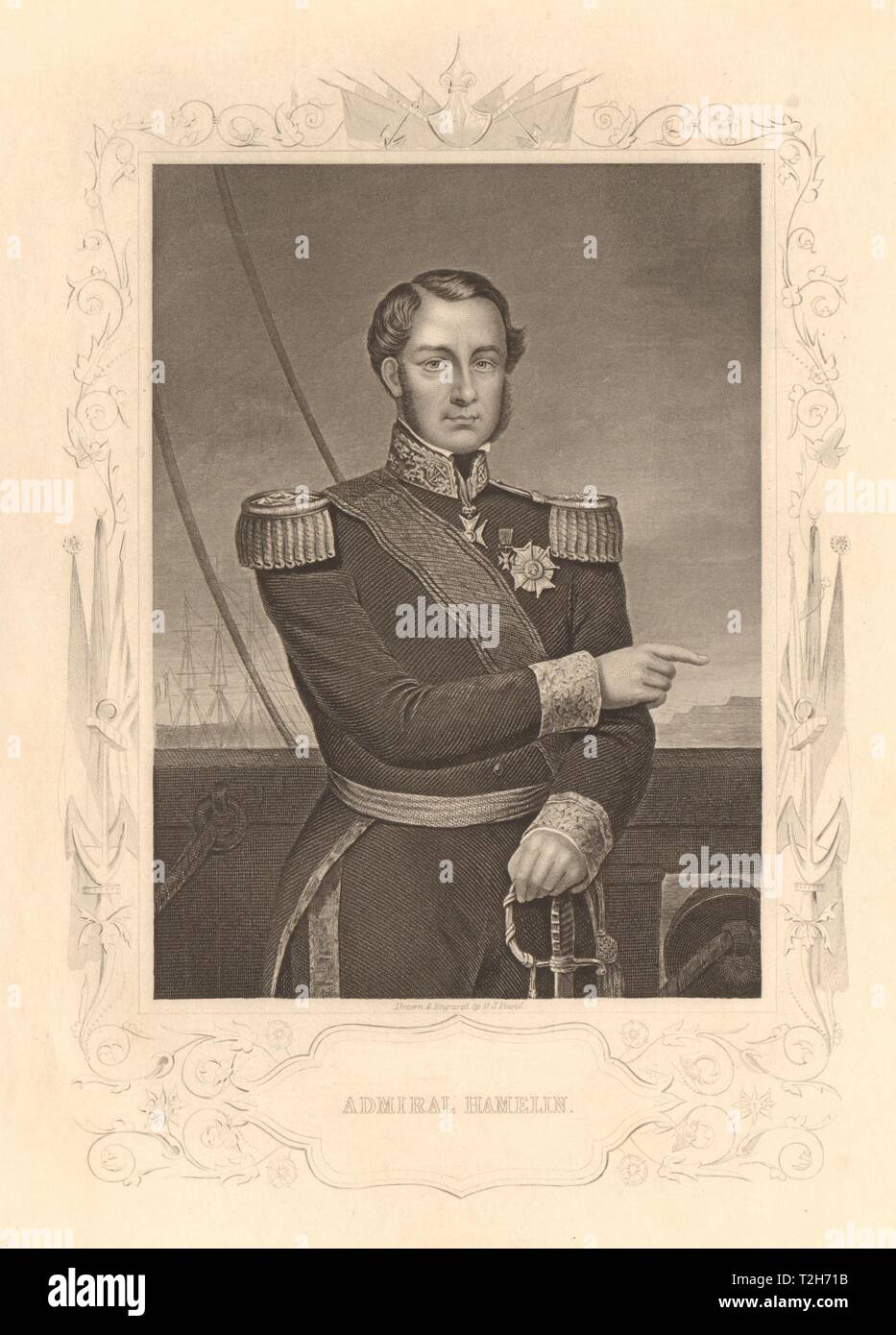 Guerra di Crimea. Admiral Ferdinand-Alphonse Hamelin 1860 antica immagine di stampa Foto Stock