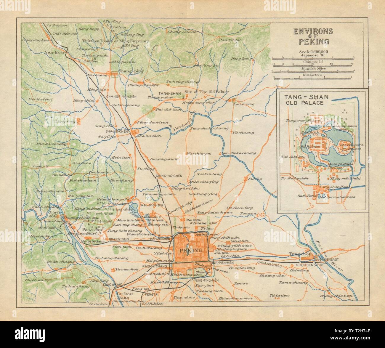 "Dintorni di Pechino". Regione di Pechino antica mappa. Cina 1924 vecchio Foto Stock