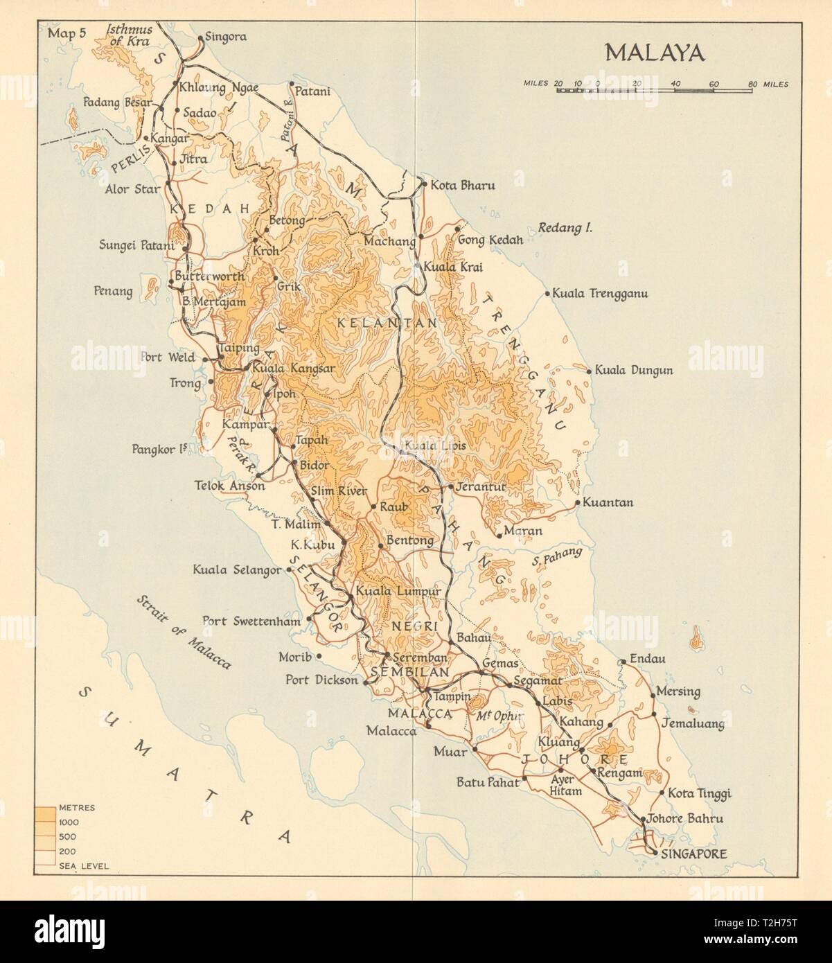 Malaya nel 1941. Malaysia 1957 old vintage map piano grafico Foto Stock