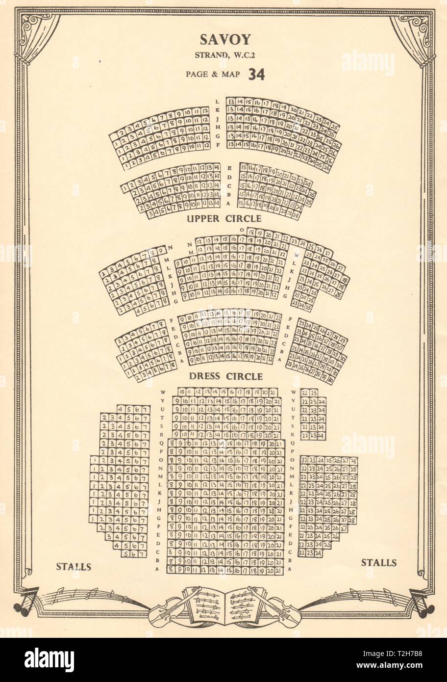 Savoy Theatre, Strand, Londra. Vintage piano di seduta c1955 vecchio stampa vintage Foto Stock