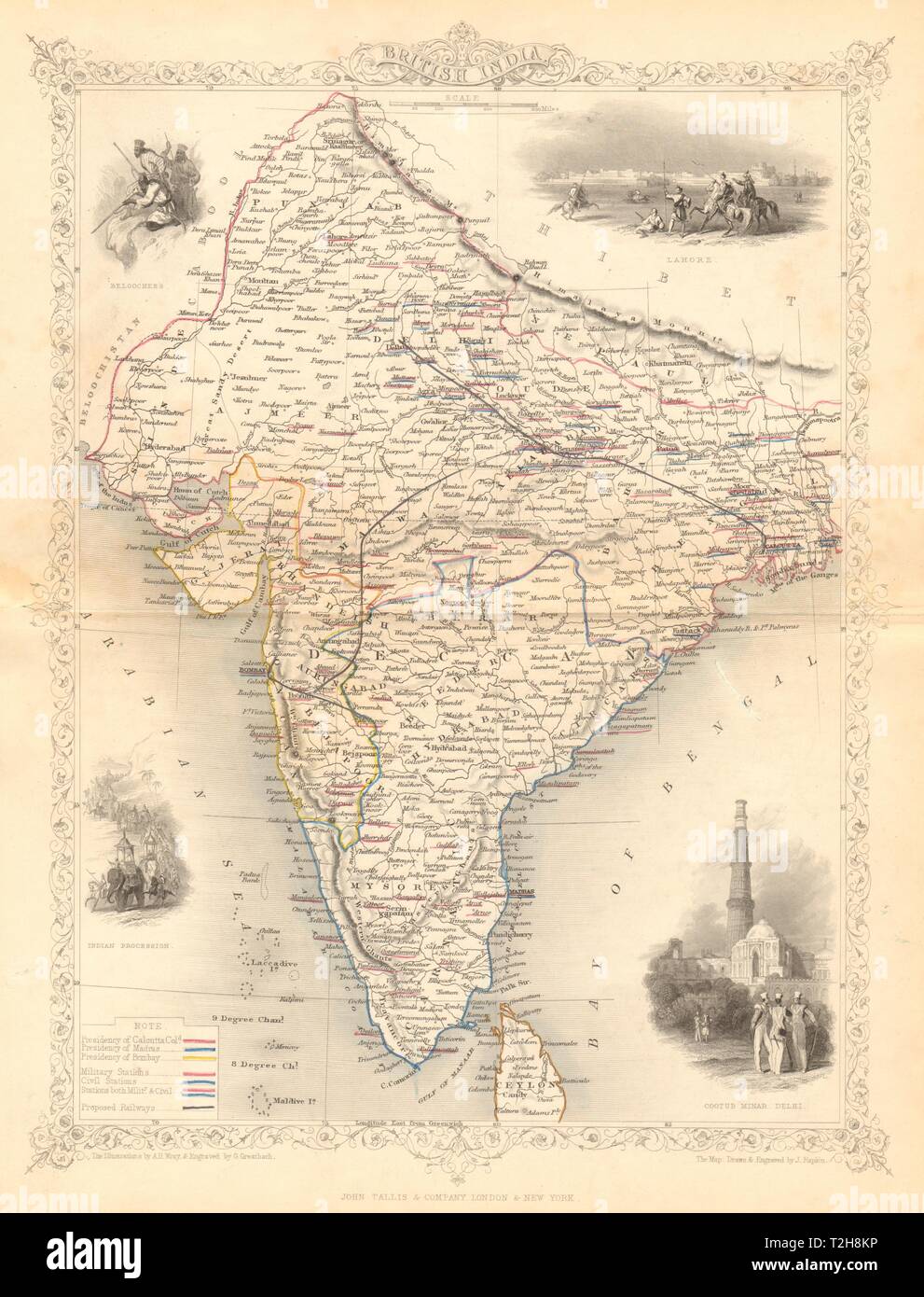 INDIA BRITANNICA. mostra proposta di ferrovie e basi militari. RAPKIN/TALLIS c1855 mappa Foto Stock