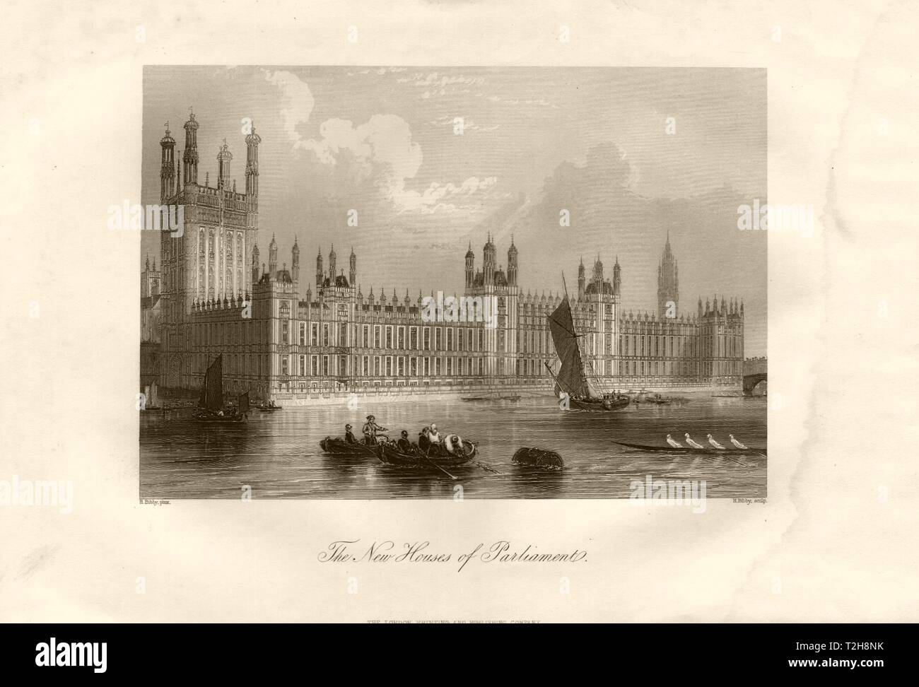 Case del Parlamento w/o Big Ben clock tower (1859), Westminster, London c1855 Foto Stock