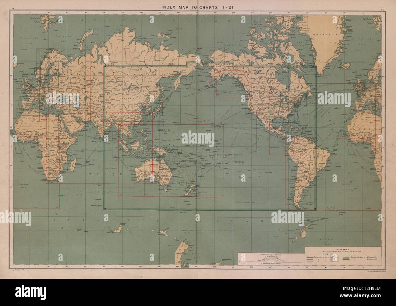 Mondo. Mappa di indice di grafici 1-21. Mondo. Grande 50x70cm 1916 antica  Foto stock - Alamy
