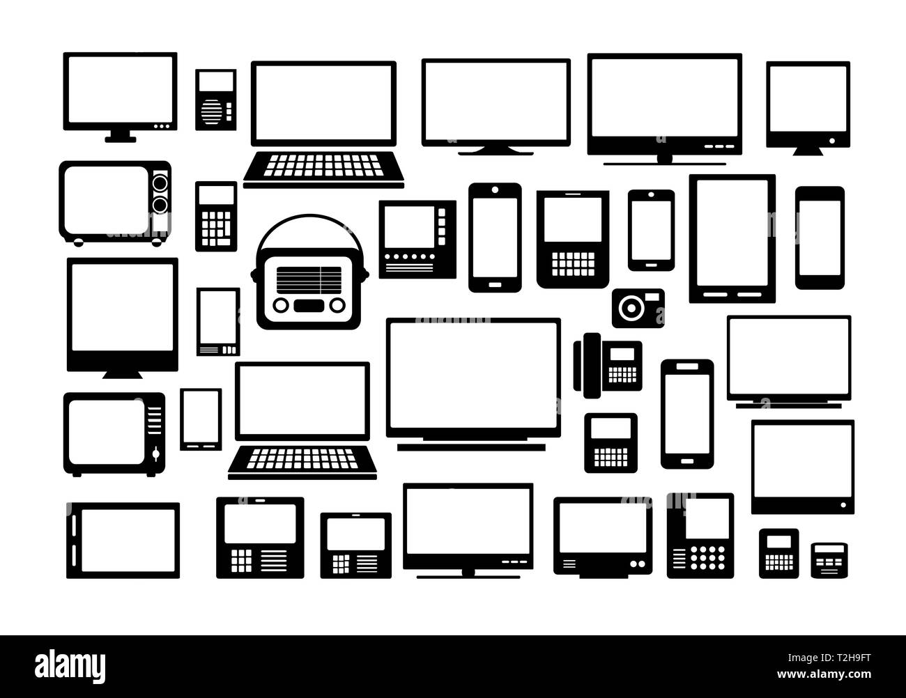 Silhouette retrò set radio tv monitor silhouette vintage per gli inviti, biglietti da visita, design concettuale Illustrazione Vettoriale