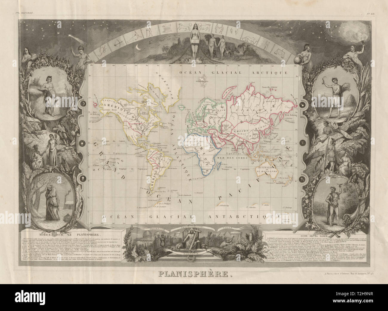 Planisfero. Mondo. Antiquariato decorativi mappa/carte di Victor LEVASSEUR c1854 Foto Stock