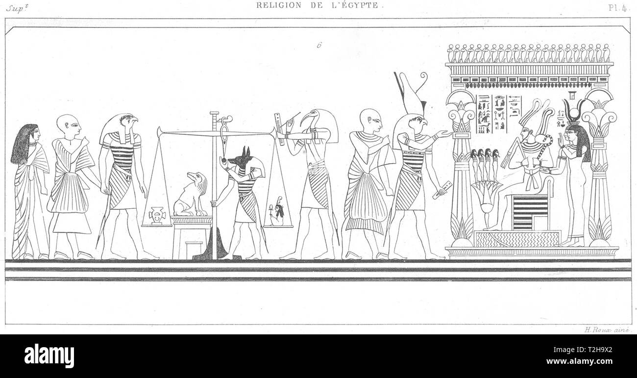 L'Egitto. La religione de L'Egypte. Psychostasis 1879 antica immagine di stampa Foto Stock