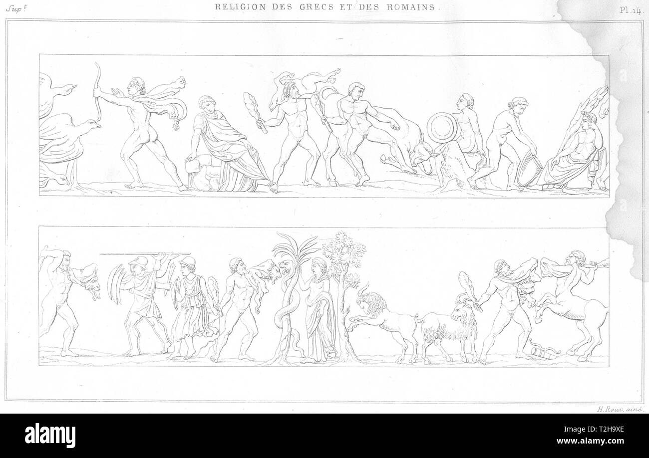 La Grecia. La religione Grecs romani. travaux d'Ercole Hercules 1879 antica stampa Foto Stock