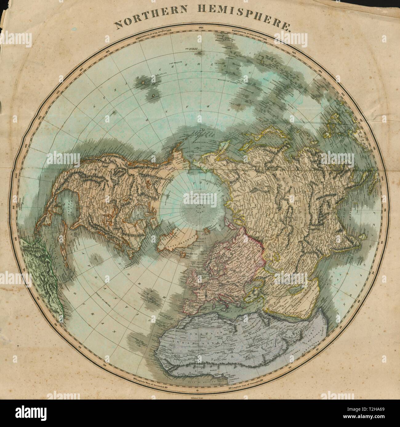 'Emisfero Nord'. Arctic Europa Asia America Africa. THOMSON 1817 mappa vecchia Foto Stock