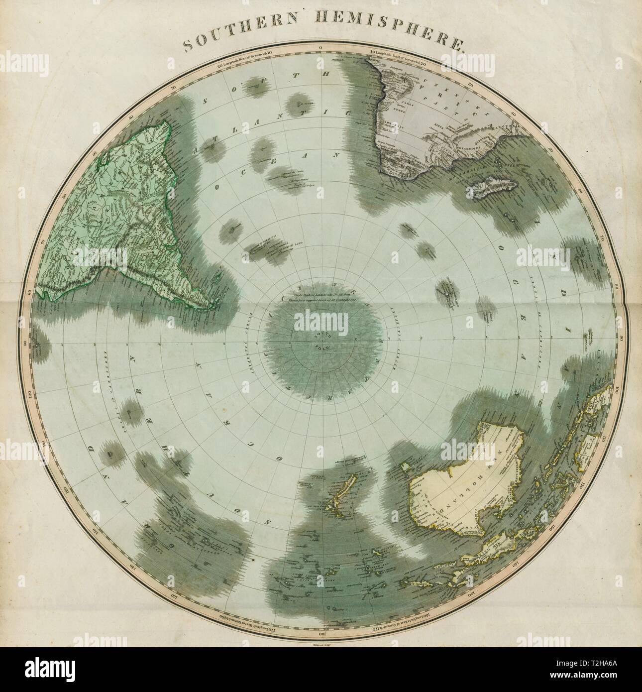 "Southern emisfero antartico " Australia del Sud America e Africa. THOMSON 1817 mappa Foto Stock