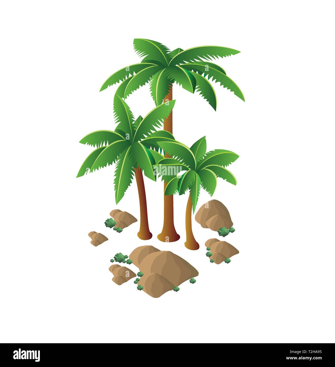 Scenario paesaggistico isometrico con arenaria desertica di palme Illustrazione Vettoriale