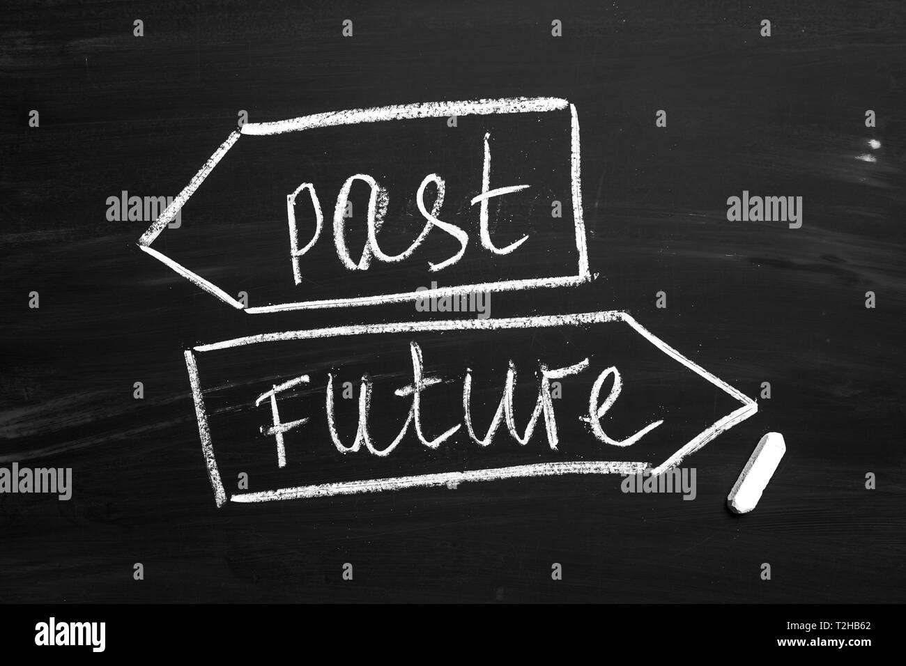 Futuro o passato scritto su una lavagna Foto Stock