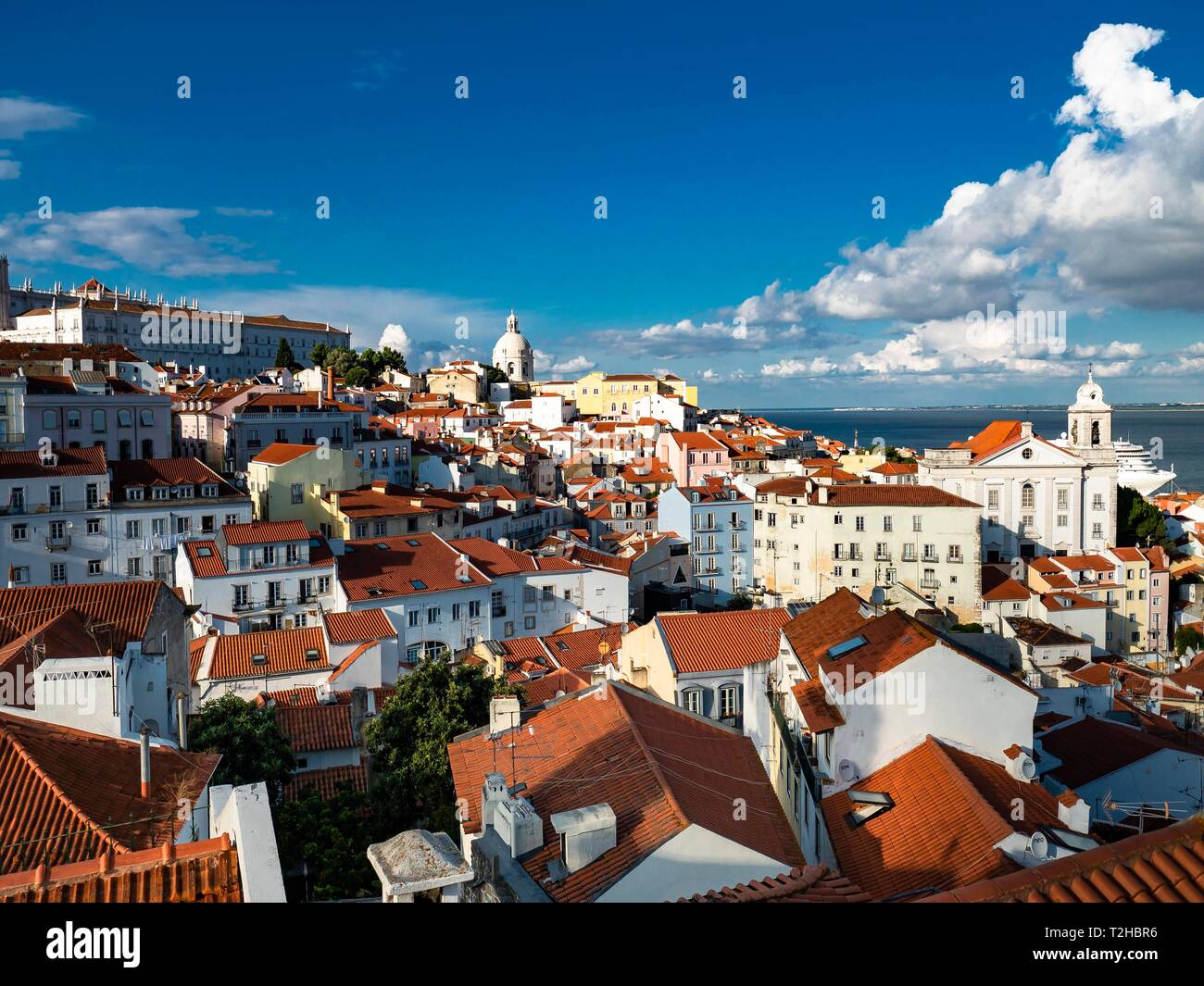 Vista dal Miradouro Santa Luzia per la città vecchia, il quartiere di Alfama, Lisbona, Portogallo Foto Stock