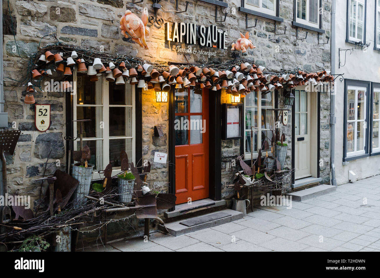 Le Lapin soffriggere ristorante, Rue du Petit Champlain, Québec, Canada Foto Stock