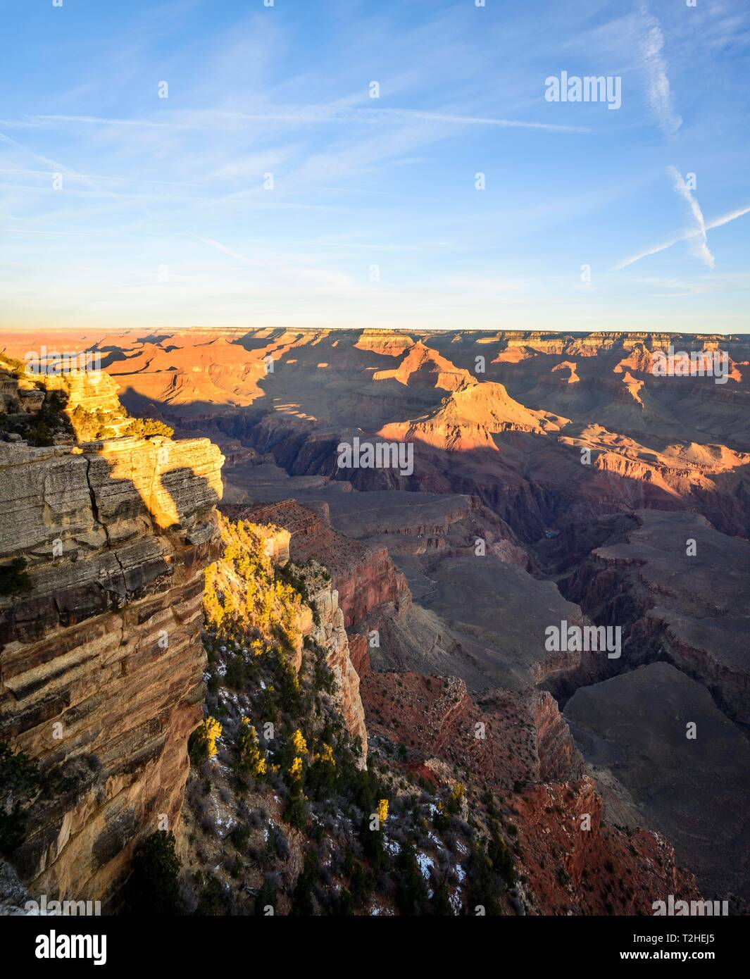 Gola del Grand Canyon, Canyon paesaggio, il Fiume Colorado, vista da Rim a piedi, roccia erosa paesaggio, South Rim, il Parco Nazionale del Grand Canyon Foto Stock