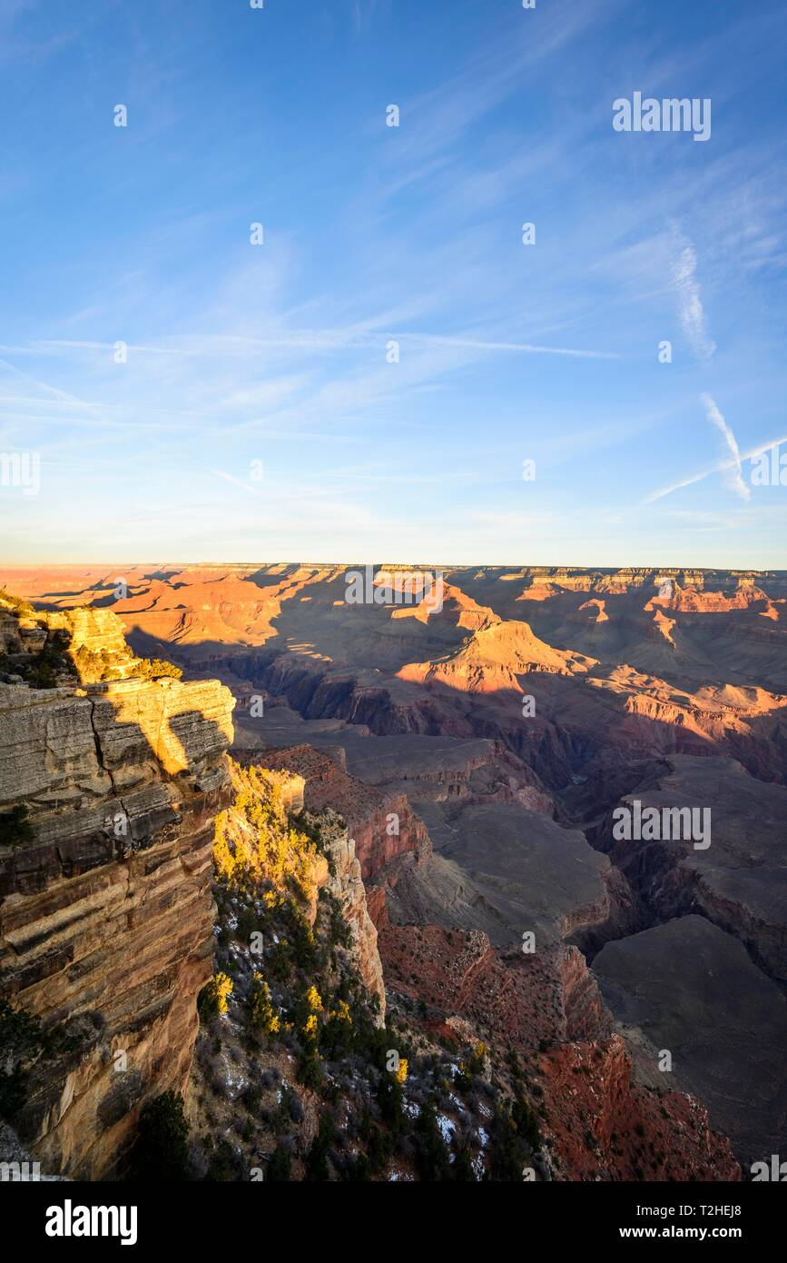 Gola del Grand Canyon, Canyon paesaggio, il Fiume Colorado, vista da Rim a piedi, roccia erosa paesaggio, South Rim, il Parco Nazionale del Grand Canyon Foto Stock