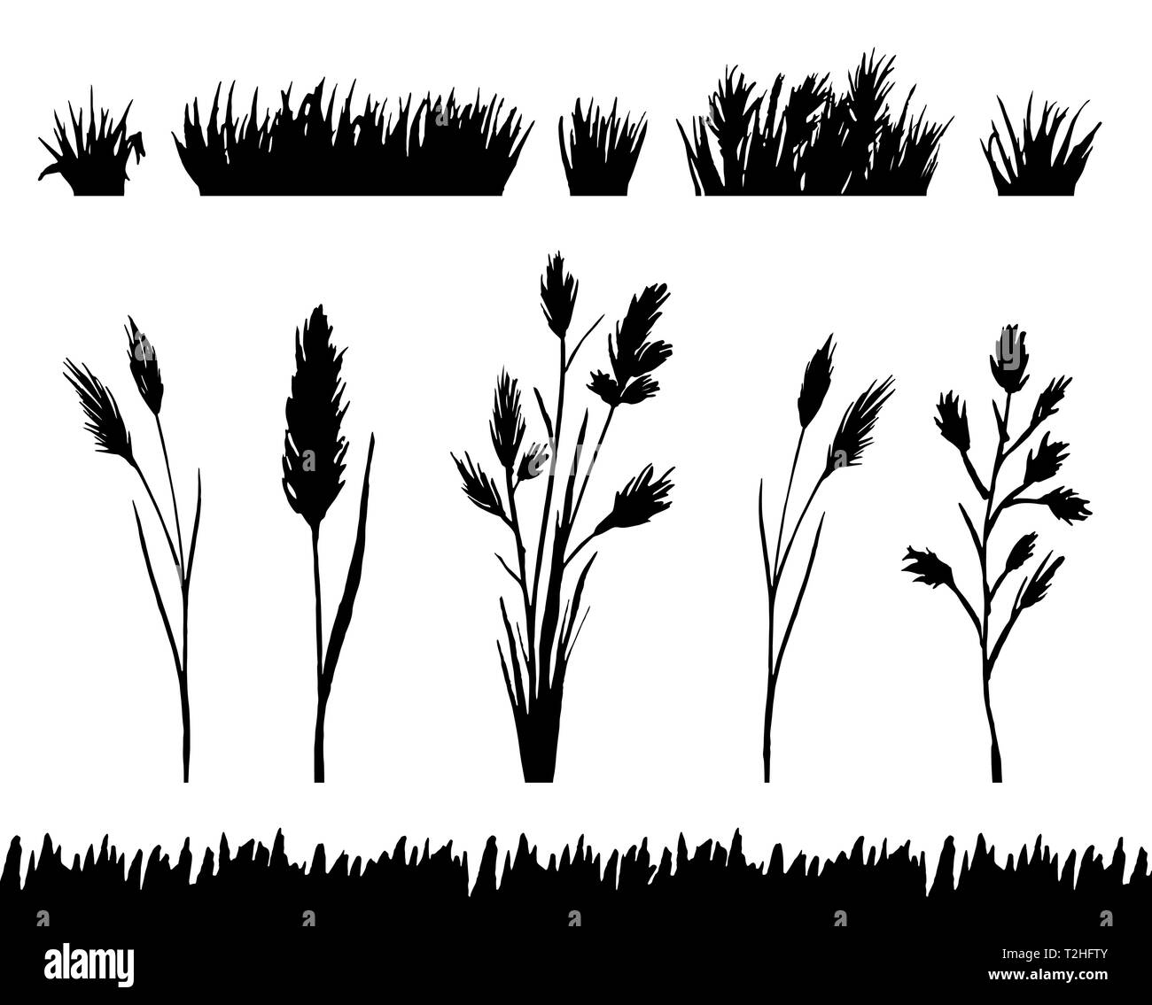 Erba silhouette di confine impostare isolati su sfondo bianco vettore Illustrazione Vettoriale