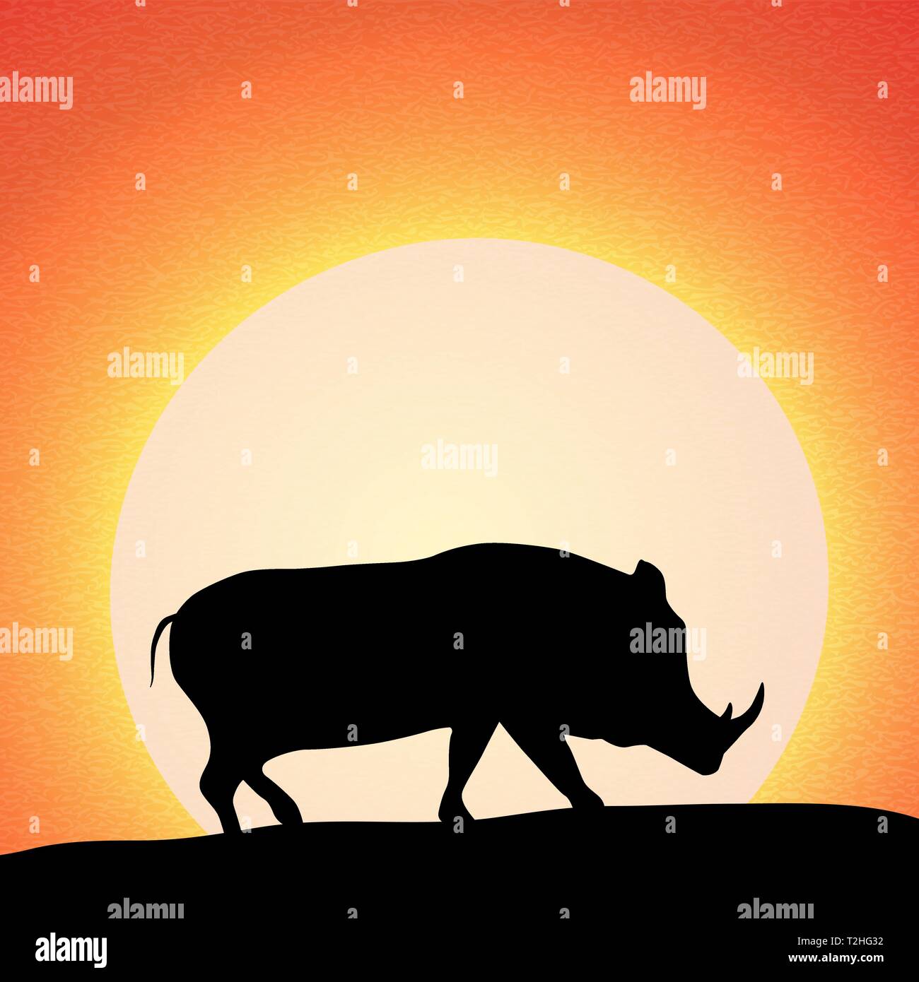 Silhouette di cinghiale al tramonto illustrazione vettoriale Illustrazione Vettoriale