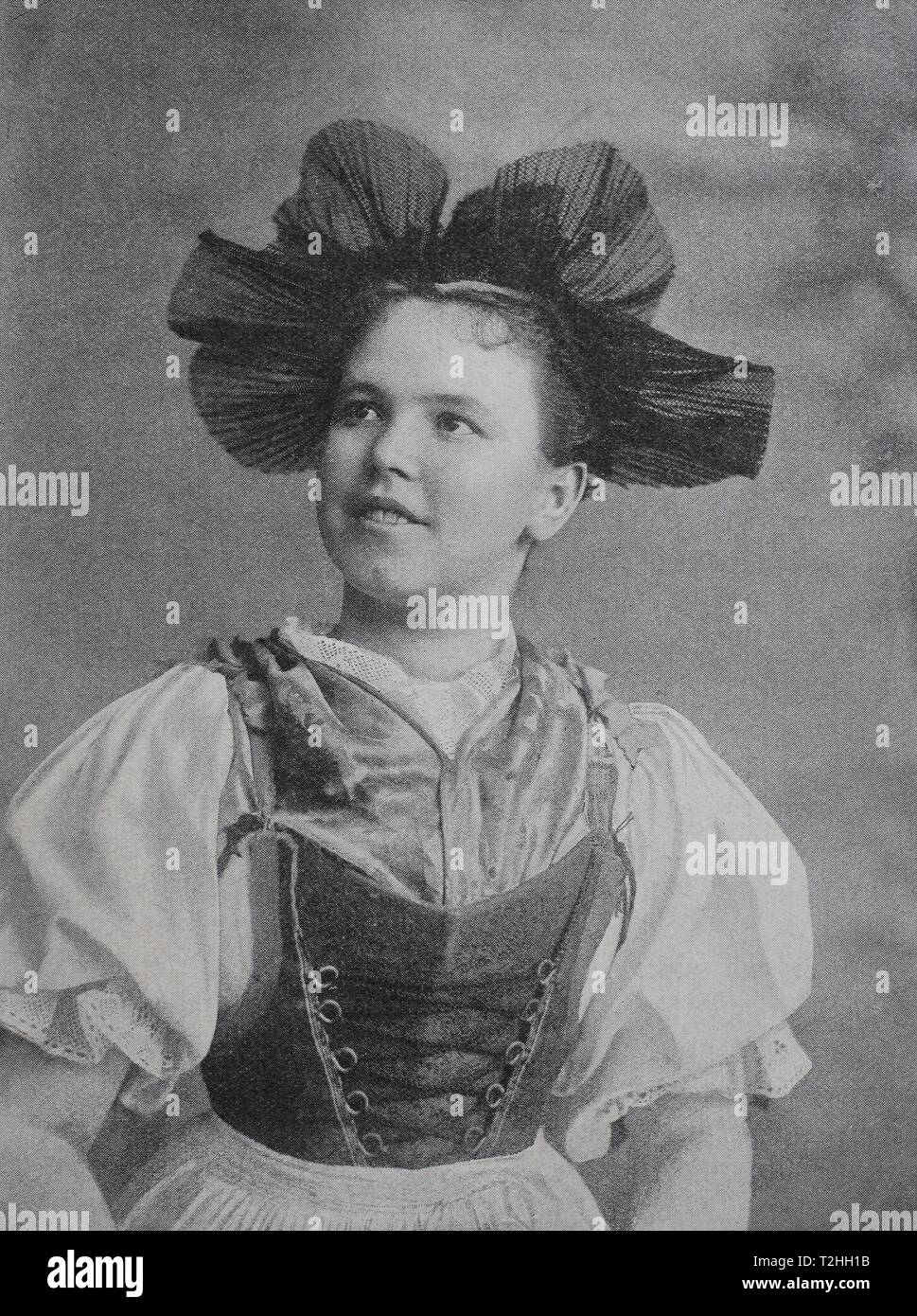 Ragazza in costume tradizionale di Merano, Merano, Alto Adige, 1865, xilografia, Italia Foto Stock