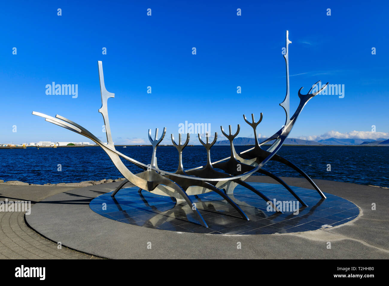 Sun Voyager scultura da Jon Gunnar Arnason a Reykjavik, Islanda, Europa Foto Stock