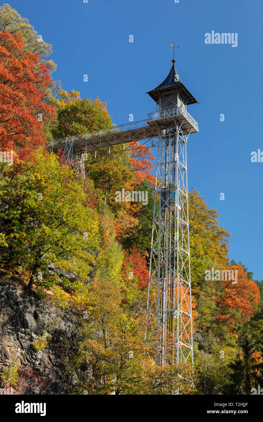 Ascensore, art nouveau, Bad Schandau, Elbsandstein montagne, la Svizzera Sassonia, Sassonia, Germania, Europa Foto Stock