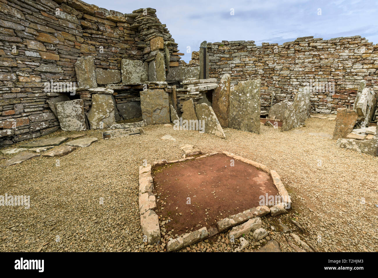 Broch di Gurness interno, Iron Age complex, insediamento preistorico, Eynhallow Sound, isole Orcadi Scozia, Regno Unito, Europa Foto Stock