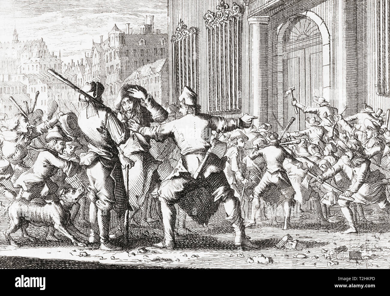 Il catalano contadini rivoltante in Barcellona, in Catalogna, Spagna sulla festa del Corpus Domini, maggio 1640 all'inizio del i mietitori' guerra, o catalano rivolta. Foto Stock