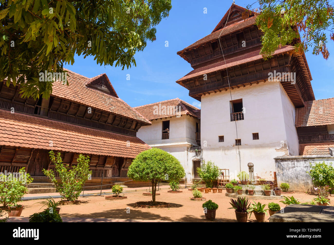 Padmanabhapuram Palace, la tradizionale architettura del Kerala, Tamil Nadu, India, Asia del Sud Foto Stock