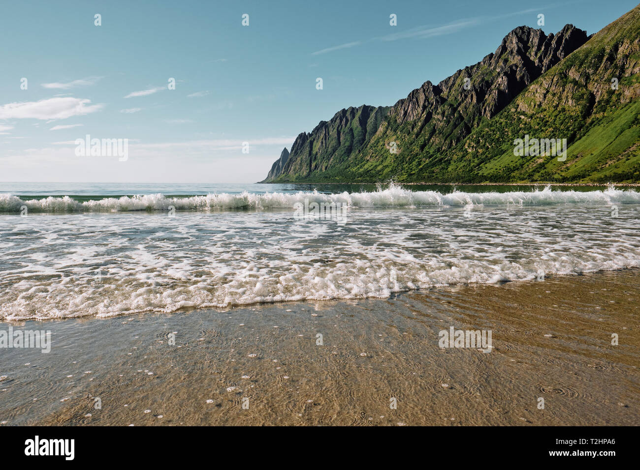 Ersfjord Beach - Ersfjordstranda su Ersfjord su Senja isola di Troms in Norvegia. Foto Stock
