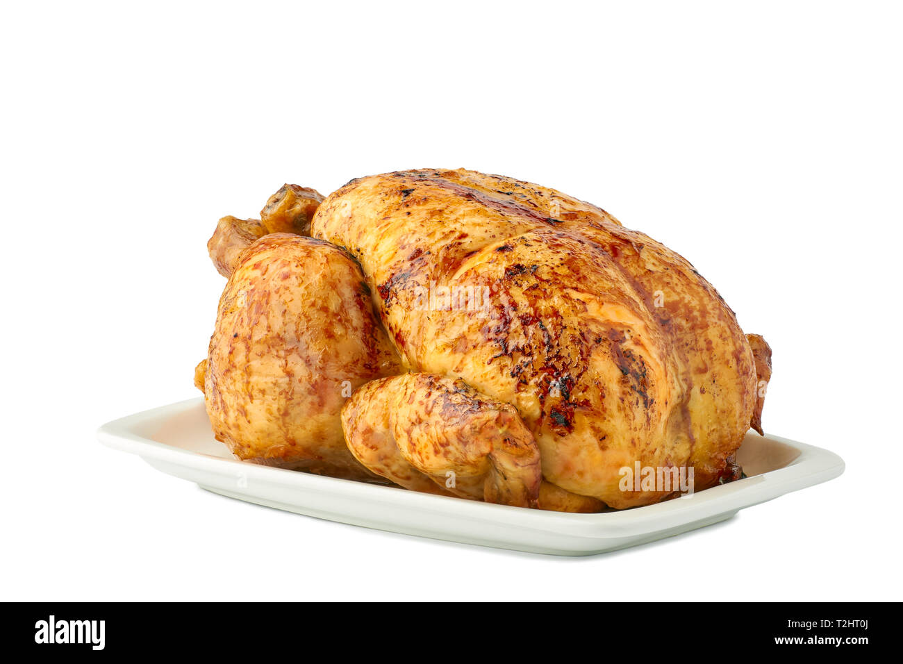 Grigliata di pollo croccante sul piatto isolato su sfondo bianco Foto Stock