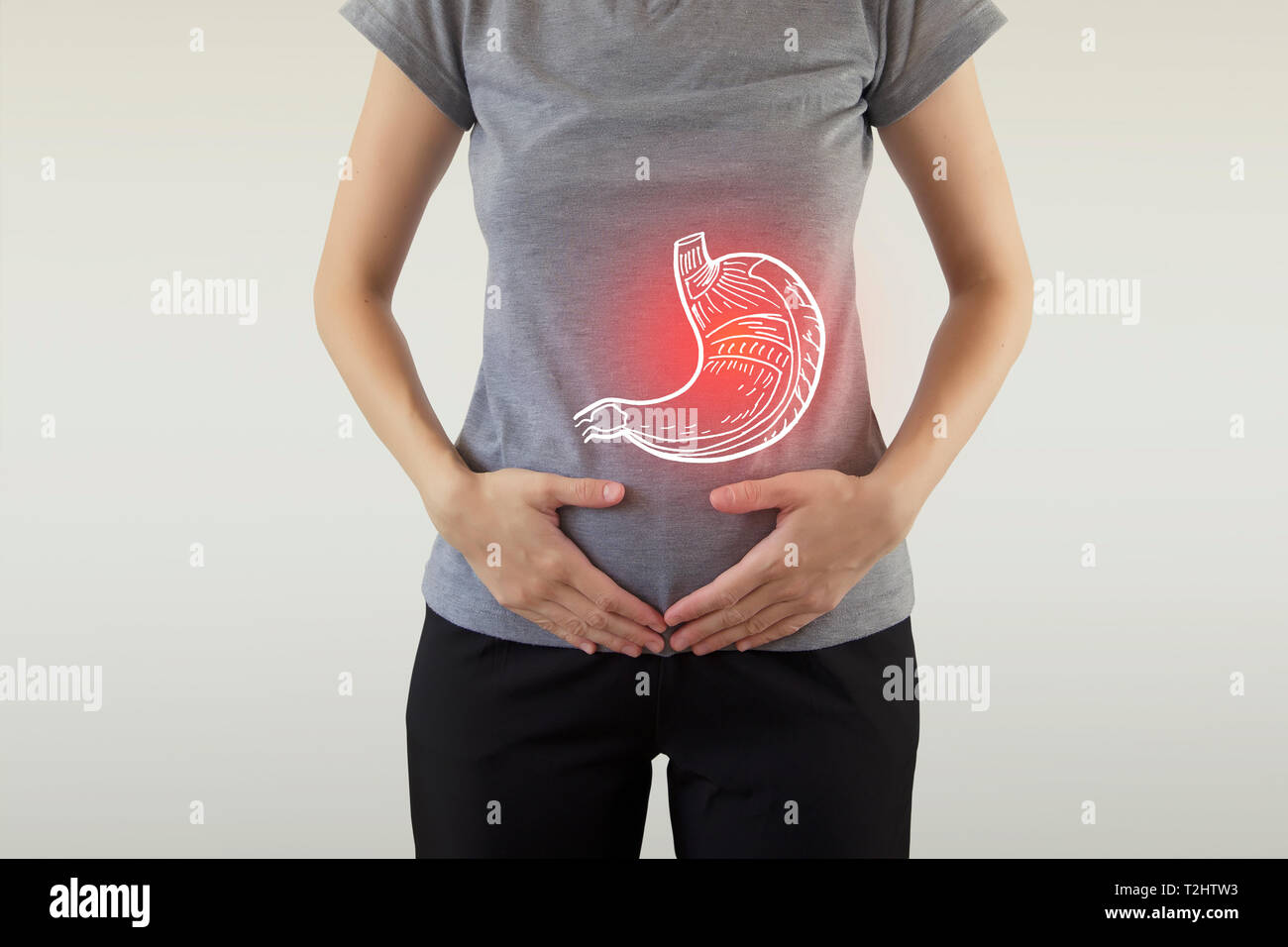 Evidenziato in rosso nello stomaco / organo lesa / Biomedicale illustrazione Foto Stock