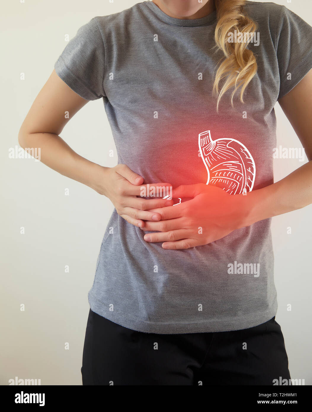 Evidenziato in rosso nello stomaco / organo lesa / Biomedicale illustrazione Foto Stock