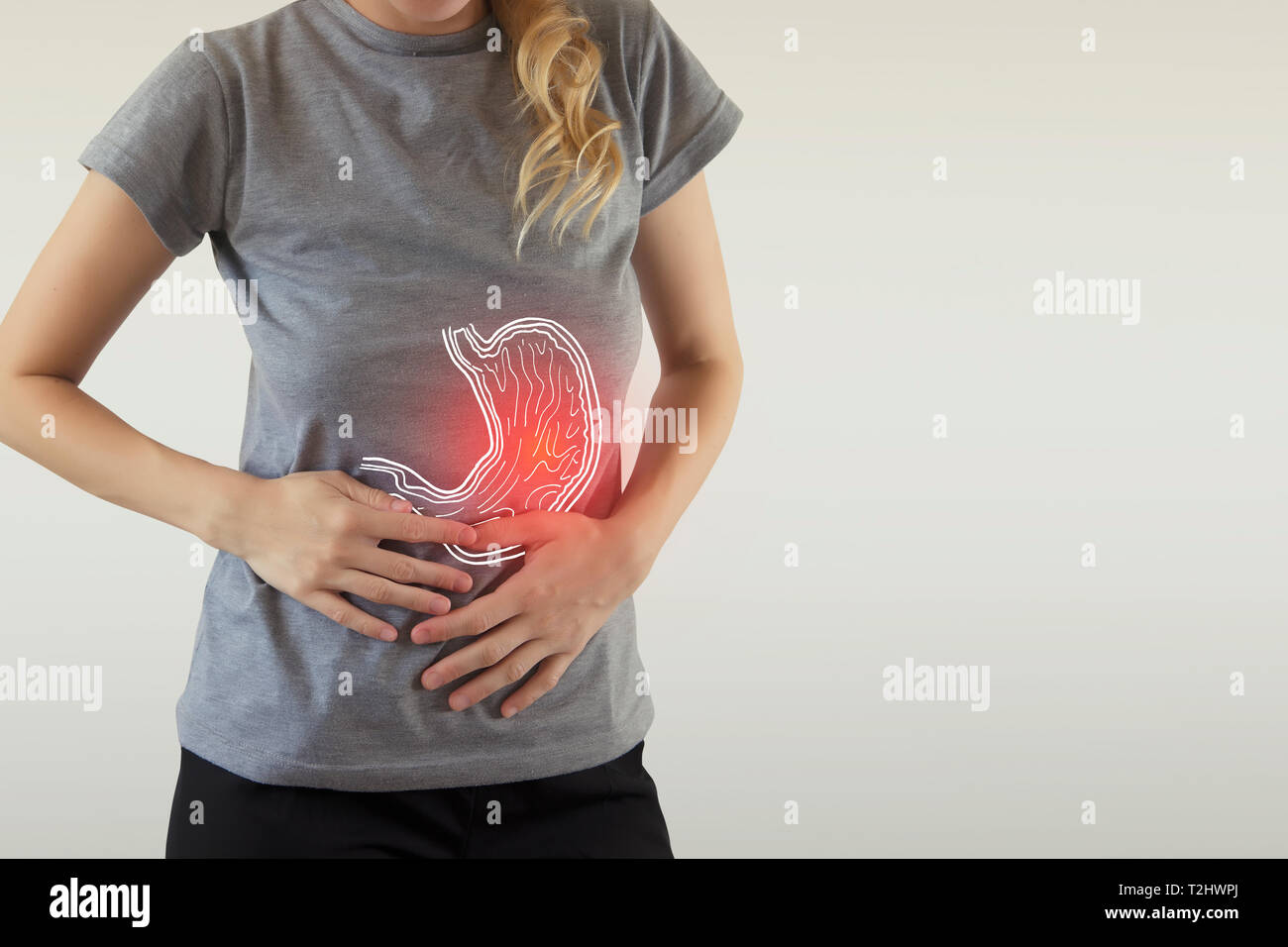 Evidenziato in rosso nello stomaco / organo lesa / Biomedicale illustrazione Foto Stock