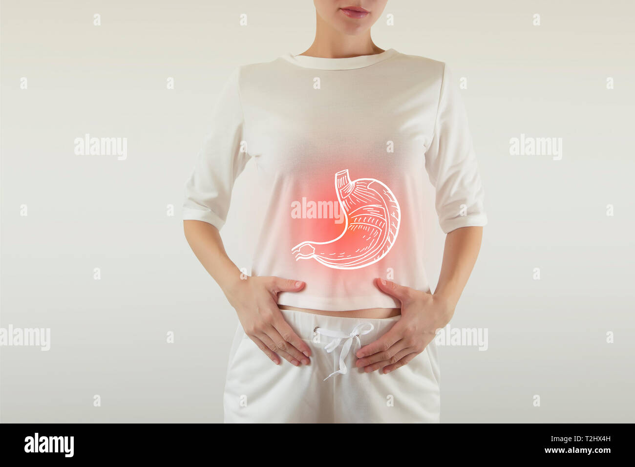 Evidenziato in rosso nello stomaco / organo lesa / Biomedicale illustrazione Foto Stock