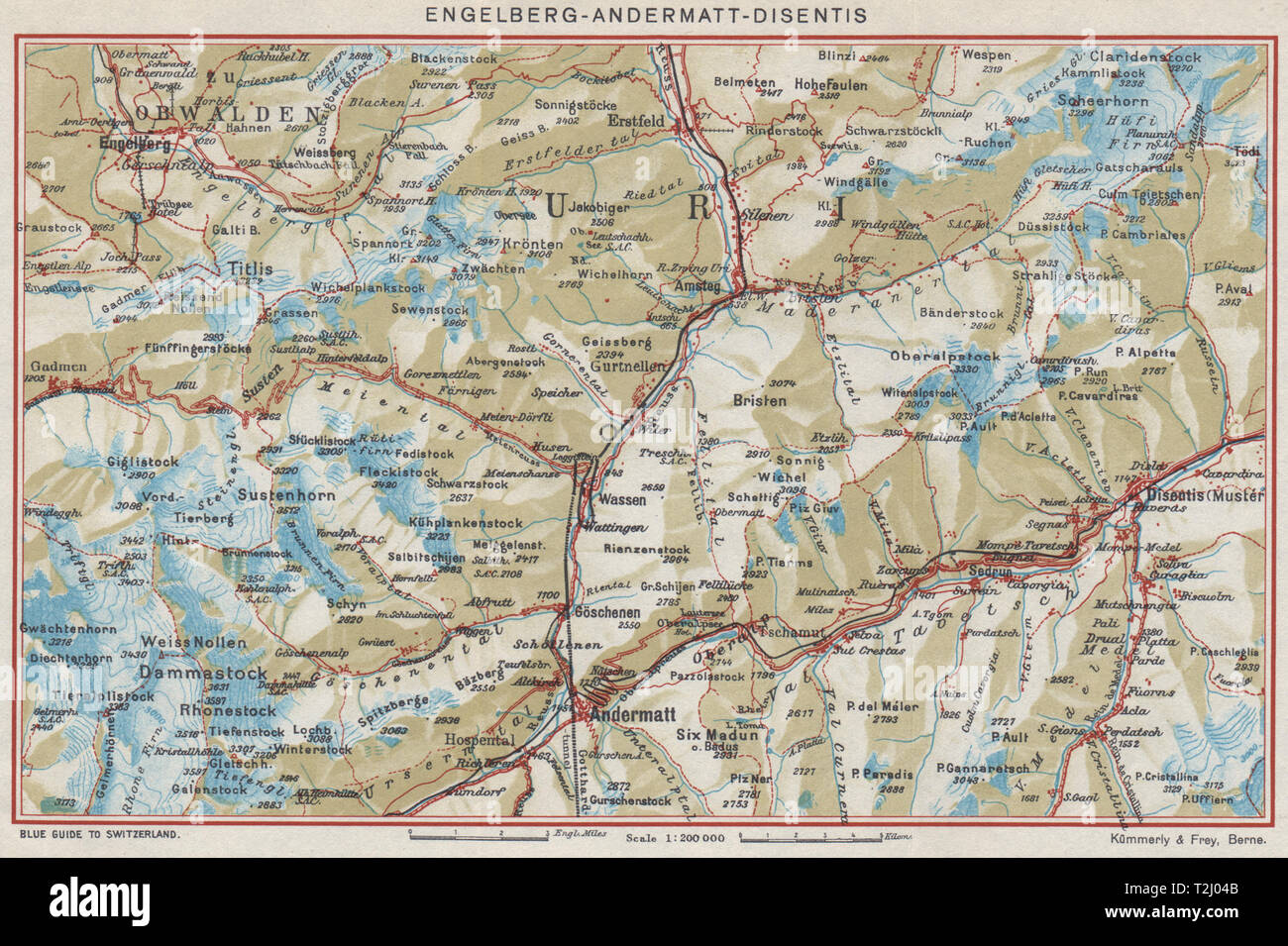 ENGELBERG ANDERMATT-Disentis Sedrun. Uri Grigioni Berna. Vintage map 1948 Foto Stock