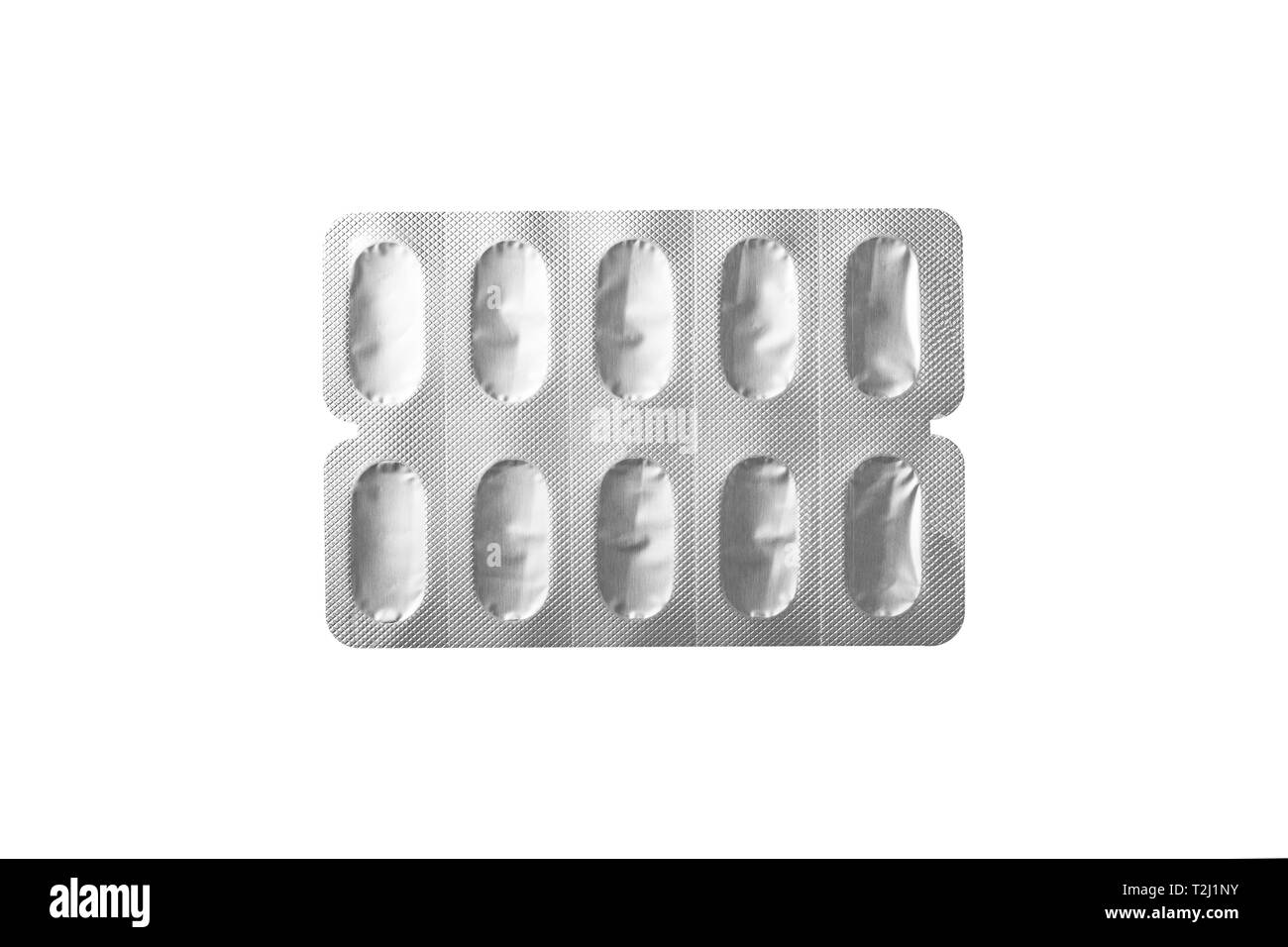 Confezionamento di capsule di medici isolati su sfondo bianco. Foto Stock