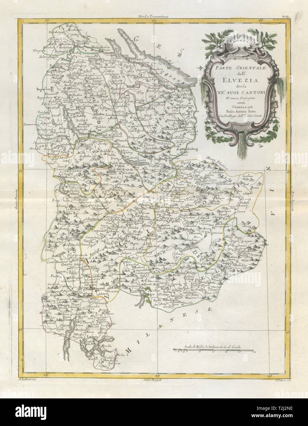 "Parte orientale dell'Elvezia…". La Svizzera orientale. ZATTA 1783 mappa vecchia Foto Stock