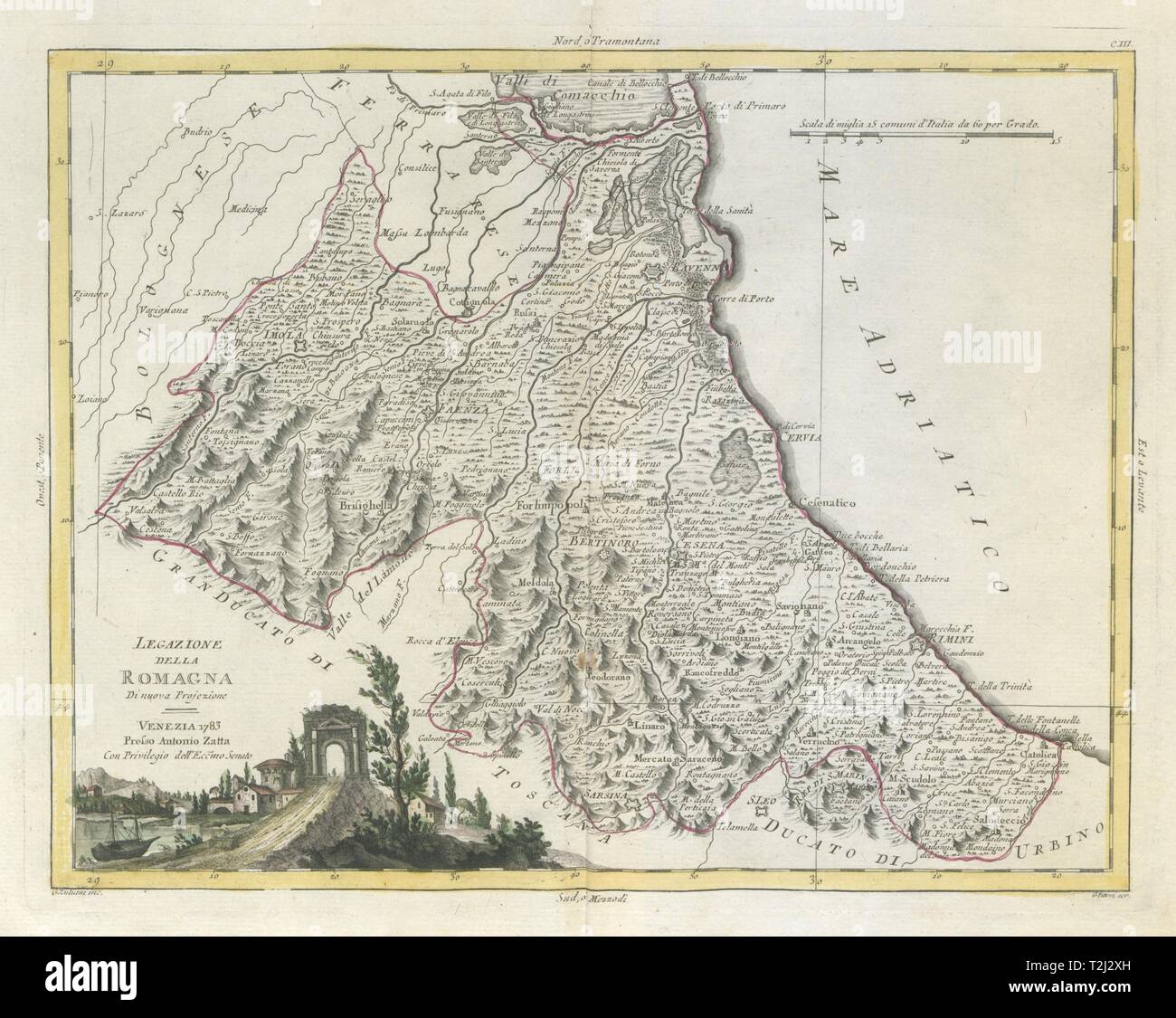 "Legazione della Romagna". Legazione di Romagna, Italia. ZATTA 1784 mappa vecchia Foto Stock