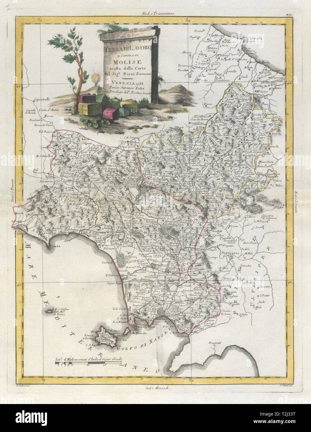 "Terra di Lavoro e Contea di Molise…". Lazio Sud / Campania n. ZATTA 1784 mappa Foto Stock