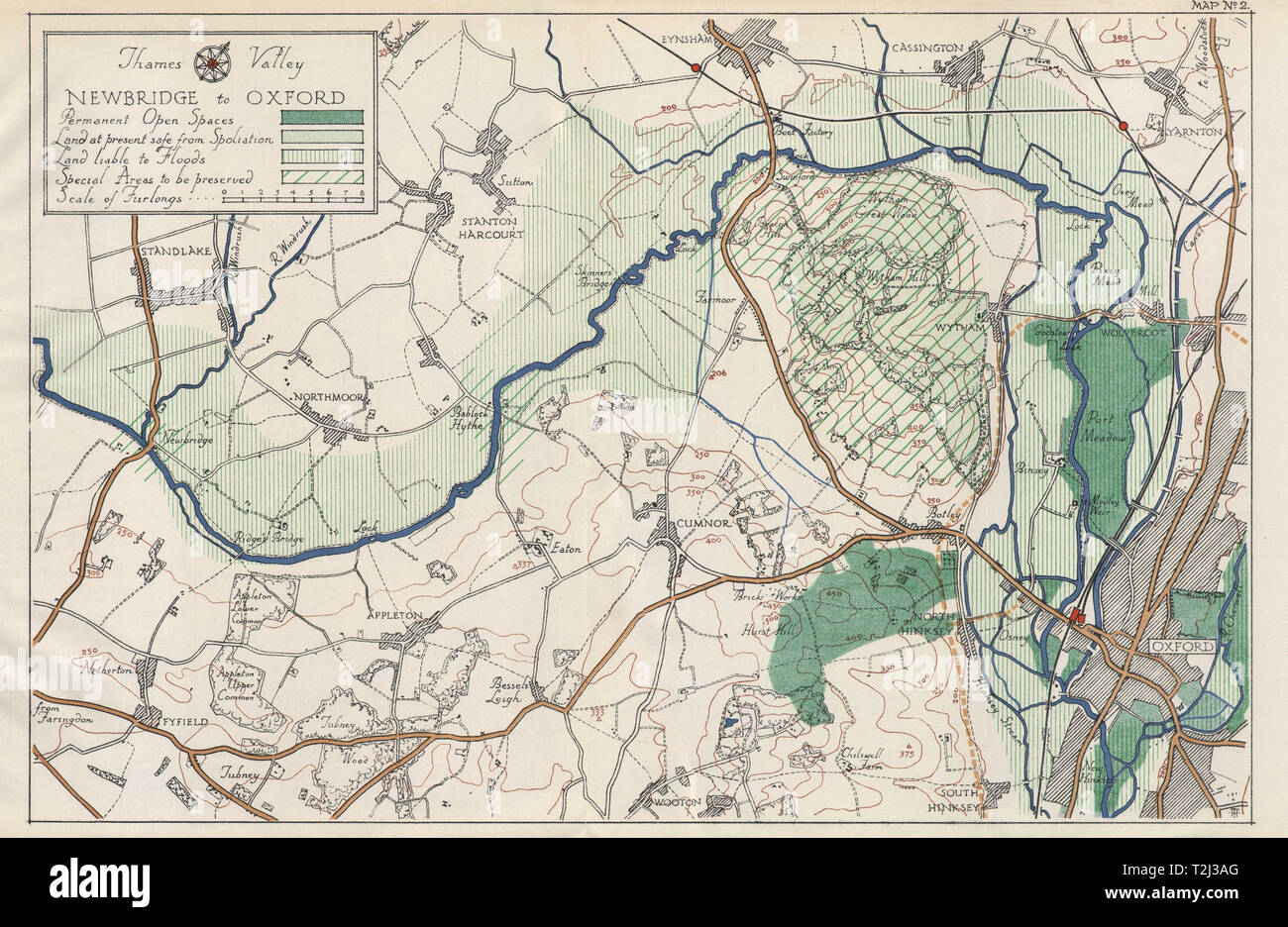 La Thames Valley. Standlake - Eynsham - Wytham - Oxford. Oxfordshire 1929 mappa vecchia Foto Stock