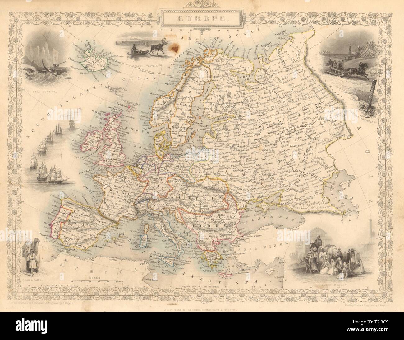 L'Europa. Impero austriaco la Prussia Polonia. Mercato Slave PIC. RAPKIN/TALLIS 1851 mappa Foto Stock