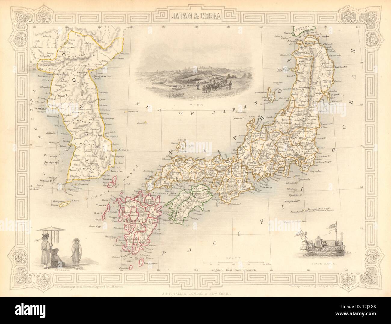Giappone e Corea. Yedo (Tokyo) re-ki-Tao (Seoul). Corea. TALLIS & RAPKIN 1851 mappa Foto Stock