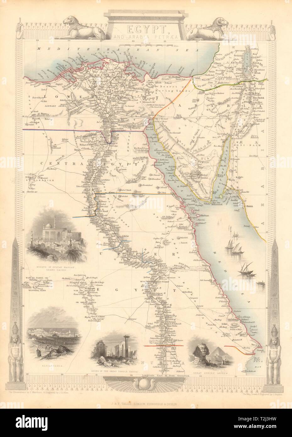 Egitto/ARABIA PETRAEA. Il Cairo/Alessandria viste.valle del Nilo. RAPKIN/TALLIS 1851 mappa Foto Stock