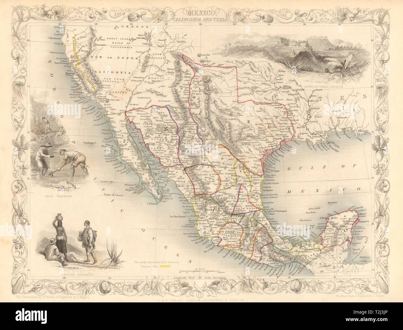 Messico CALIFORNIA TEXAS. Gold Rush distretto. Repubblica TX. RAPKIN/TALLIS 1851 mappa Foto Stock