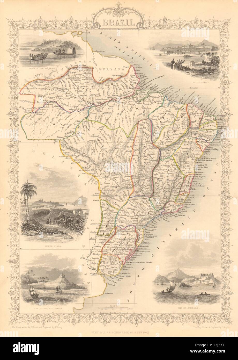 Il Brasile. Uruguay come parte del Brasile. Rio de Janeiro vista TALLIS & RAPKIN 1851 mappa Foto Stock