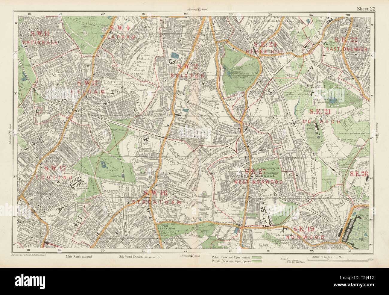 STREATHAM W Norwood Brixton Balham Tooting Dulwich Herne Hill. BACON 1934 mappa Foto Stock