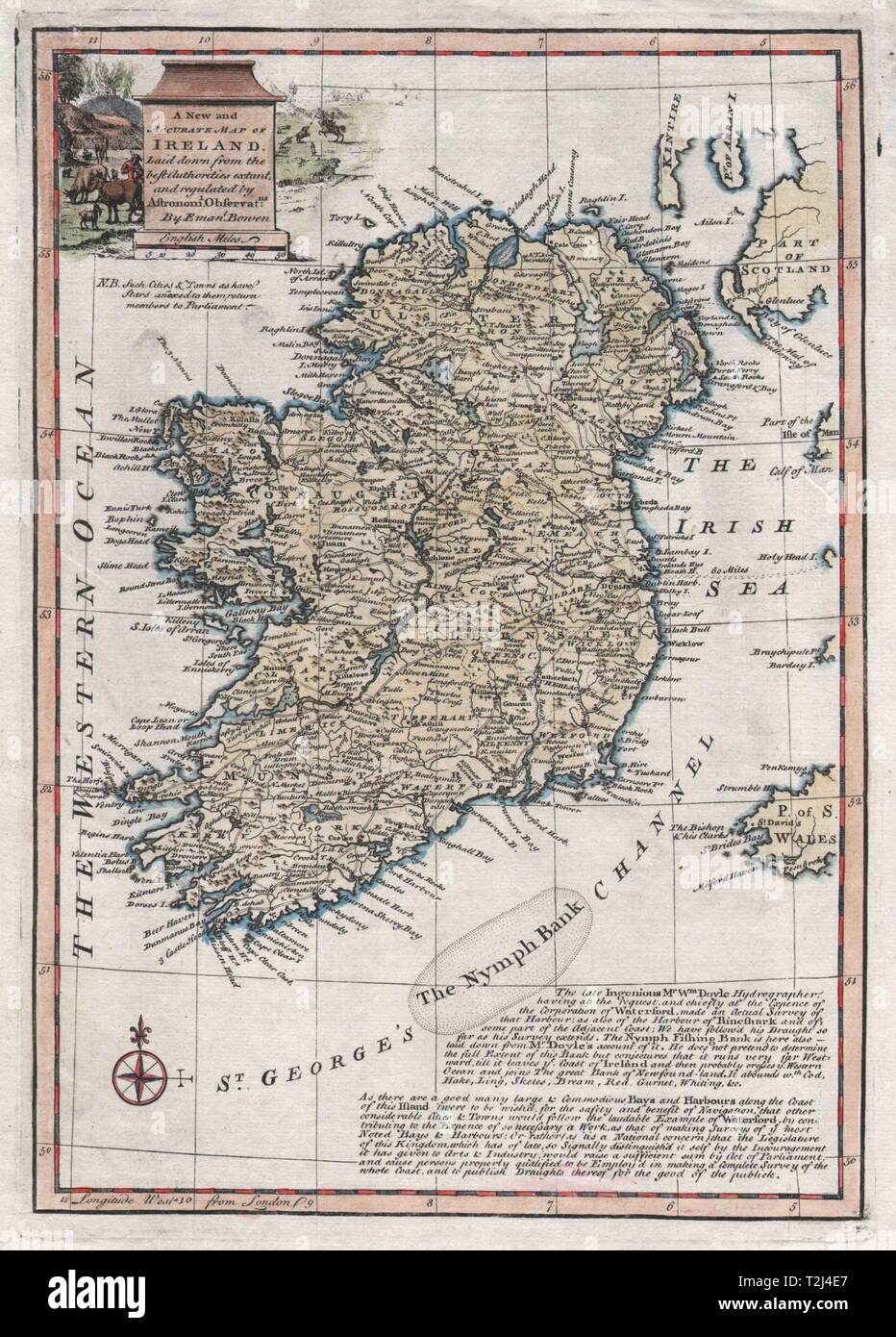 "Una nuova e accurata mappa di Irlanda, stabilite dalla migliore…". BOWEN 1747 Foto Stock