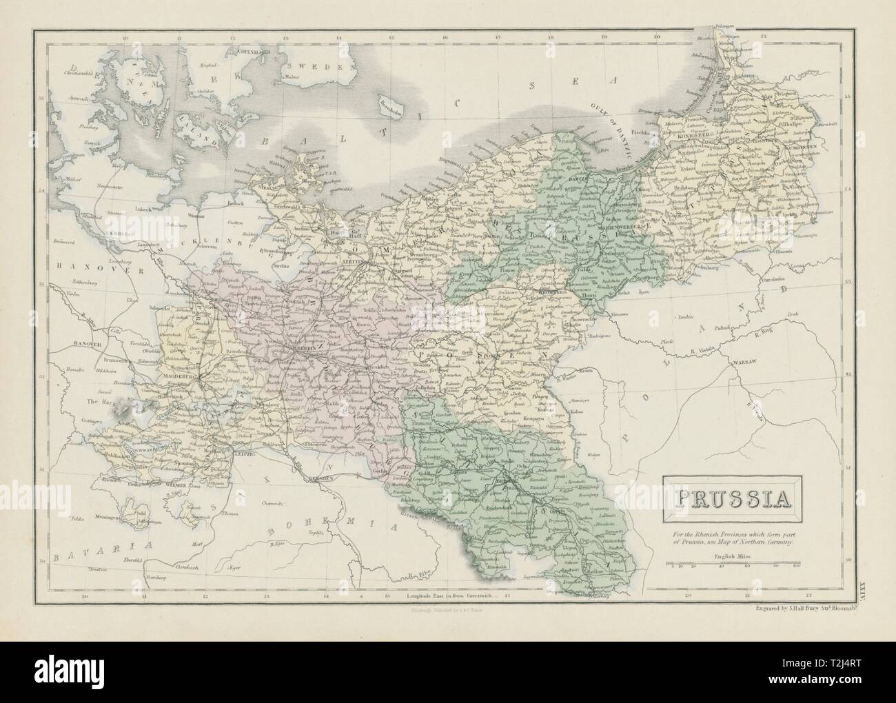 La Prussia. Pomerania Polonia Slesia Posen Brandeburgo. SIDNEY HALL 1856 mappa vecchia Foto Stock